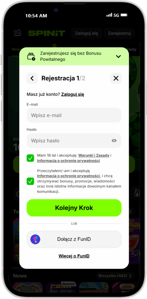 Rejestracja w Spinit na urządzeniach mobilnych